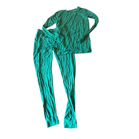 Plain Jane Emerald Green 2 Piece Thermal Pajama Set Girls Size 10 Long Sleeve - Picture 1 of 5